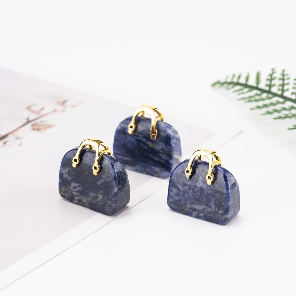 BZ JADE TIFA Factory wholesale 1 inches Mini Sodalite Purse Carving Crystal Handbag Pendant Gemstone Purse for Crafts Gifts