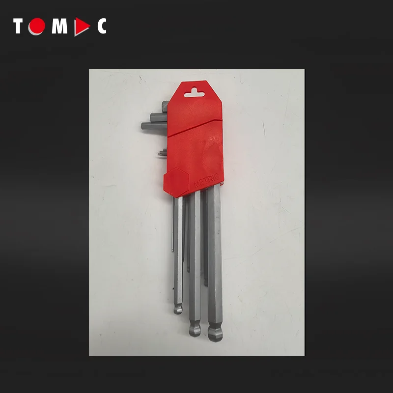 TOMAC 9-Piece Chrome Vanadium Ball Point Hex Key Set with Extra Long Arm - Professional Hexagonal Wrench Tool Set
