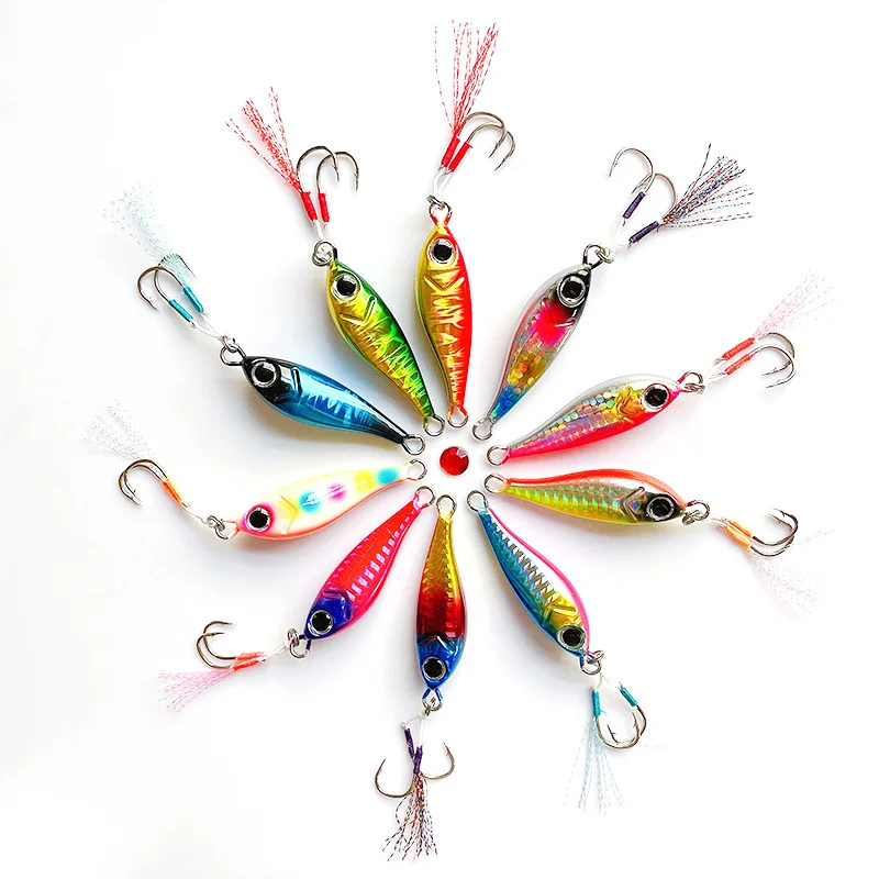 New arrival 7g 15g 30g 60g 80g laser lead Metal luminous Jig lures Sinking saltwater glow jigger bait with best price