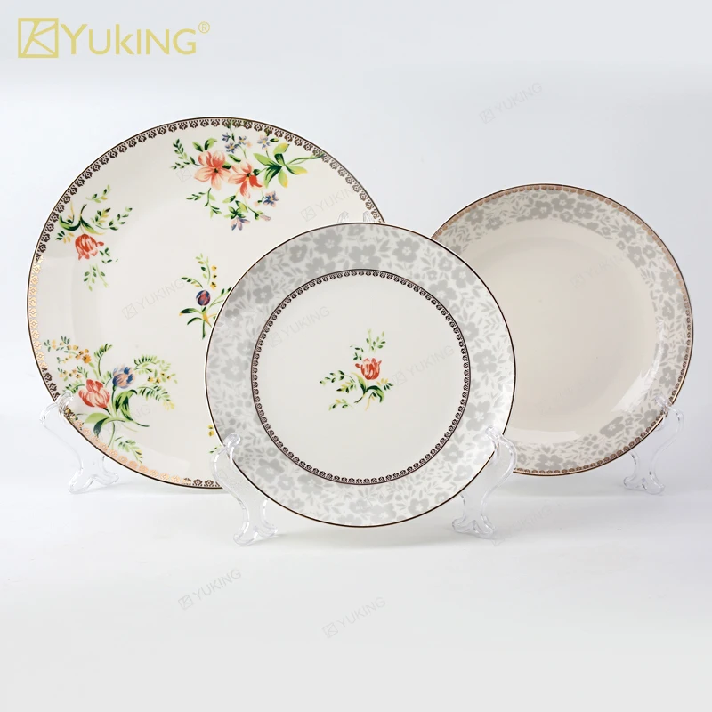 Yuking Ceramic Dinnerware set dish cute style floral decal country classic porcelain  Bone China Unique customized logo chaozhou