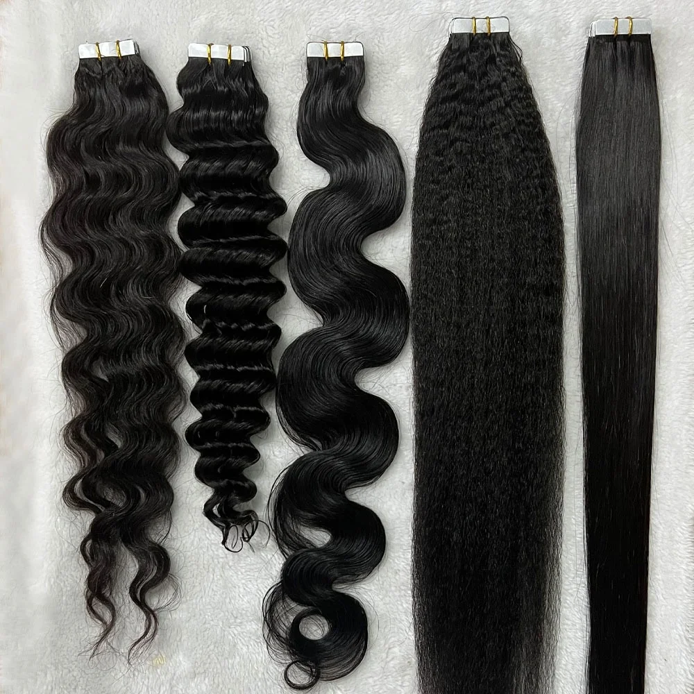 Wholesale Invisible Remy Double Drawn raw virgin Cuticle aligned Tape In Hair Extensions 100% Human hair