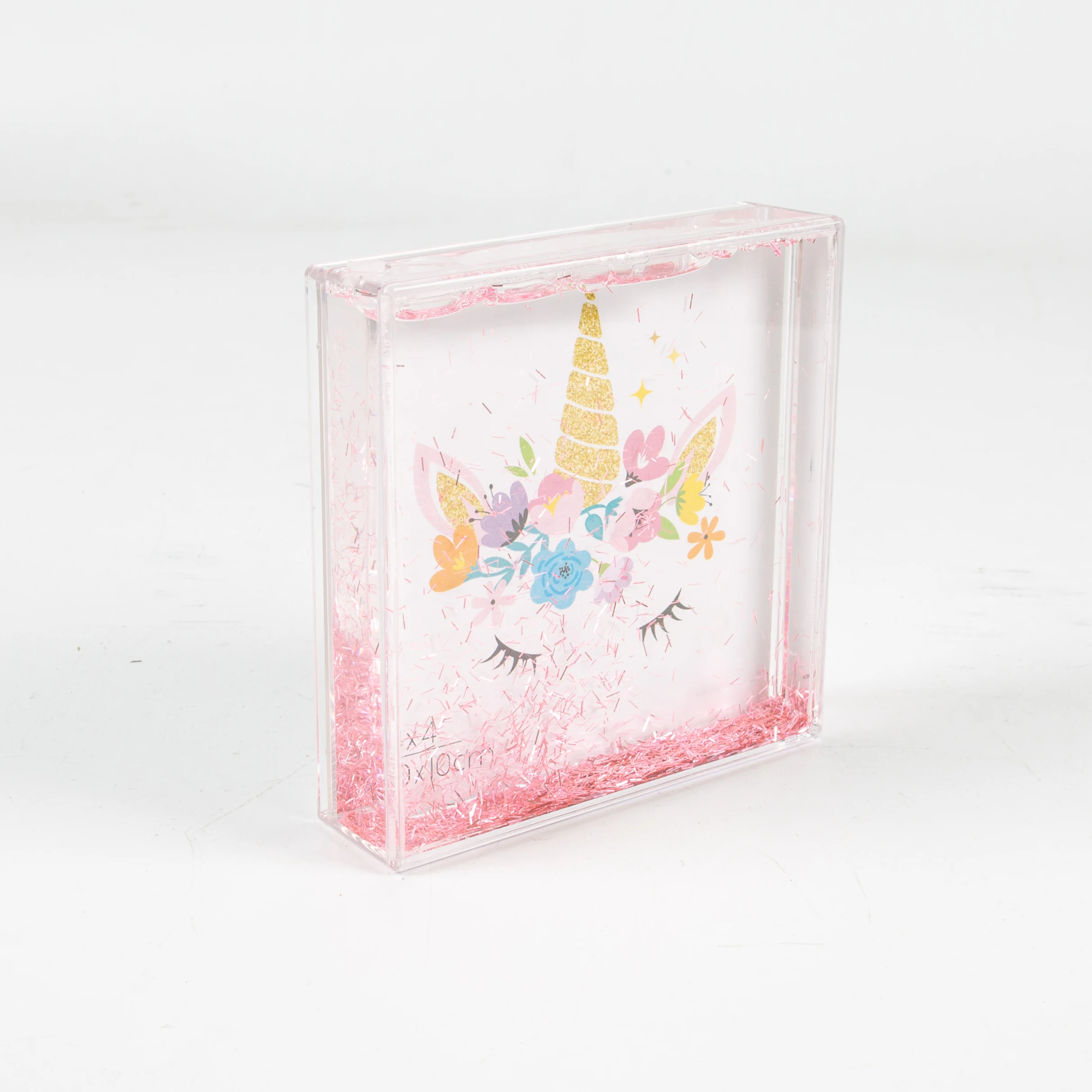 Beautiful Home Decoration 4x4 inch photo Acrylic square Pink Glitter Liquid Girl Photo Frames