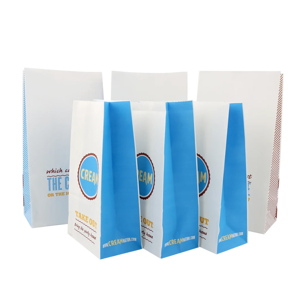Cheap Custom Kraft Square Bottom Bread Packaging Paper Hand Bag White Without Handle With Logo Print