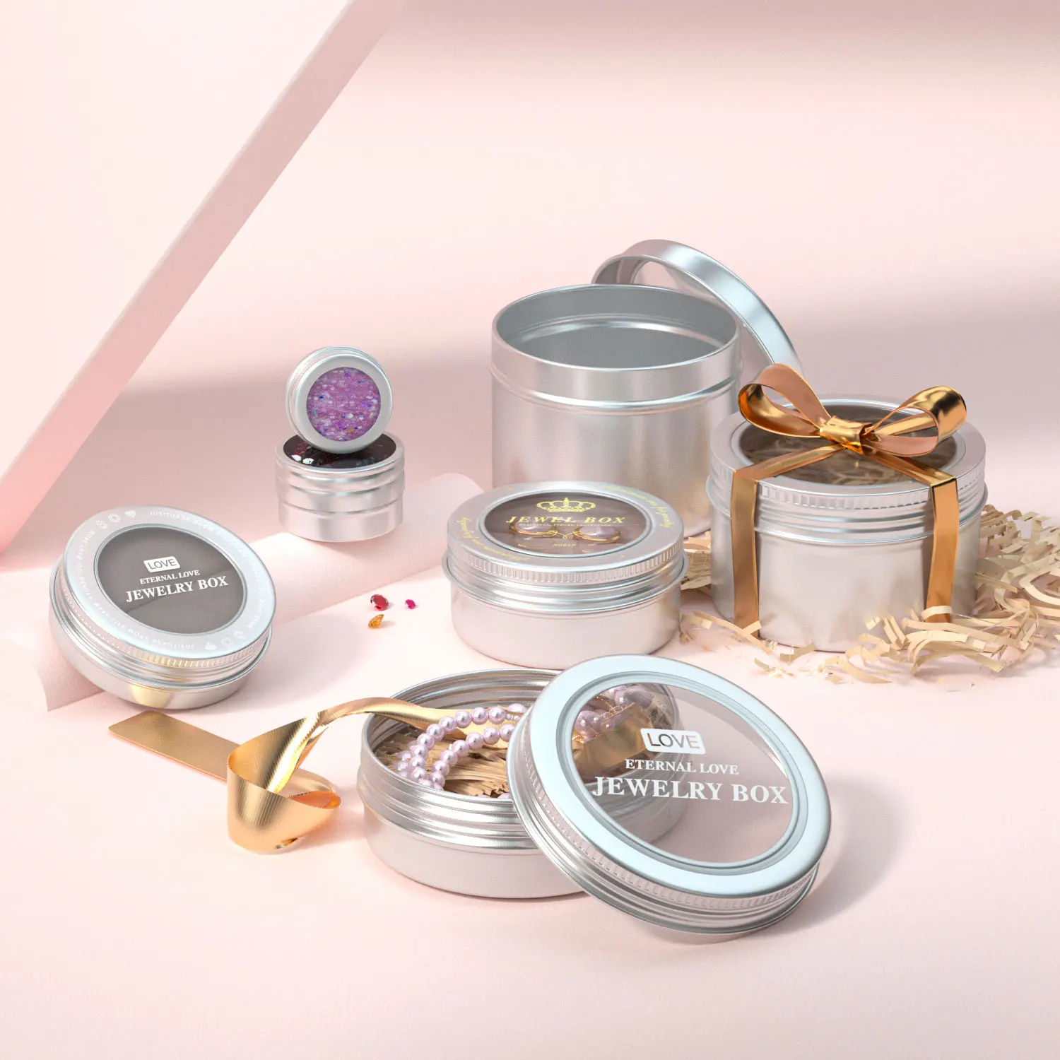 custom matte pink emboss printing hair wax cosmetic cream  tin container metal aluminum tin jewelry earring can