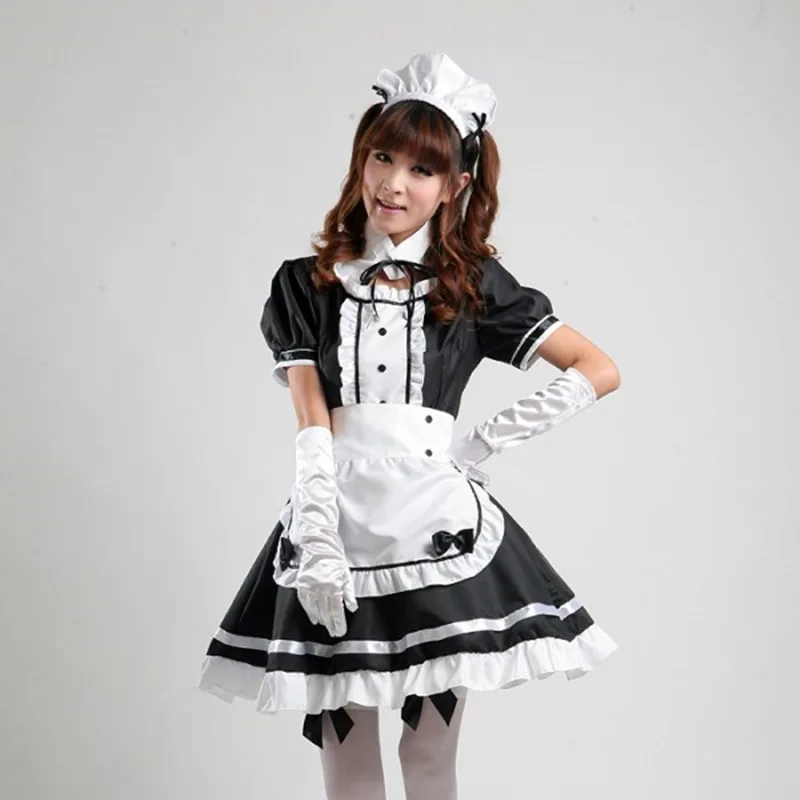 Sweet Lolita Dress French Maid Waiter Costume Women Sexy Mini Pinafore Cute Ouji Outfit Halloween Cosplay For Girls