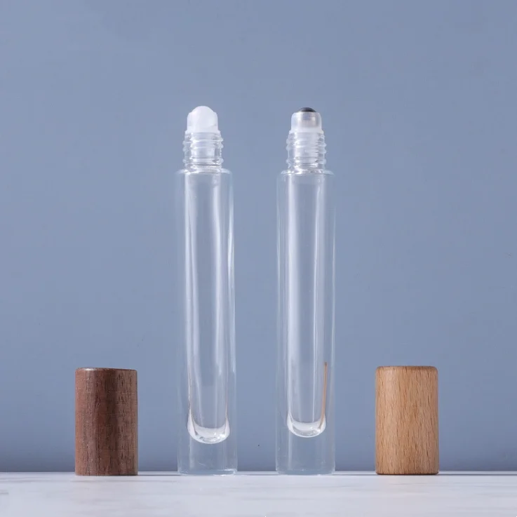 Hot Sale 10ml Wooden Cap Perfume Roller Ball Glass Bottle Essential Oil Glass Roll on Bottle