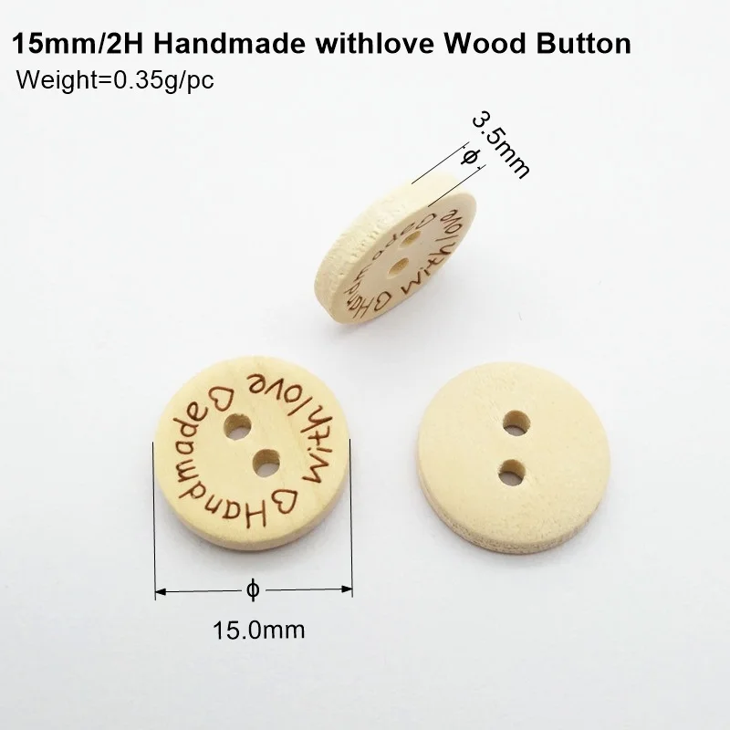 15mm and 20mm handmade withlove wood button in natural color, natural wood button
