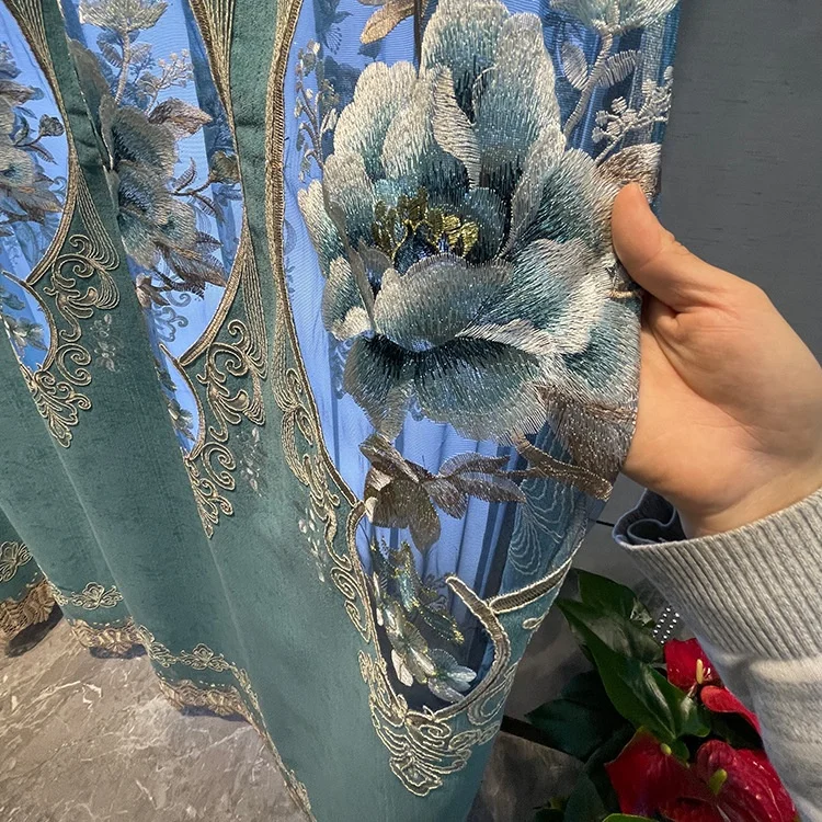 2022 Luxury European Style Living Room Beaded Beautiful Valance Curtain with Matched Embroidery Sheer Panel