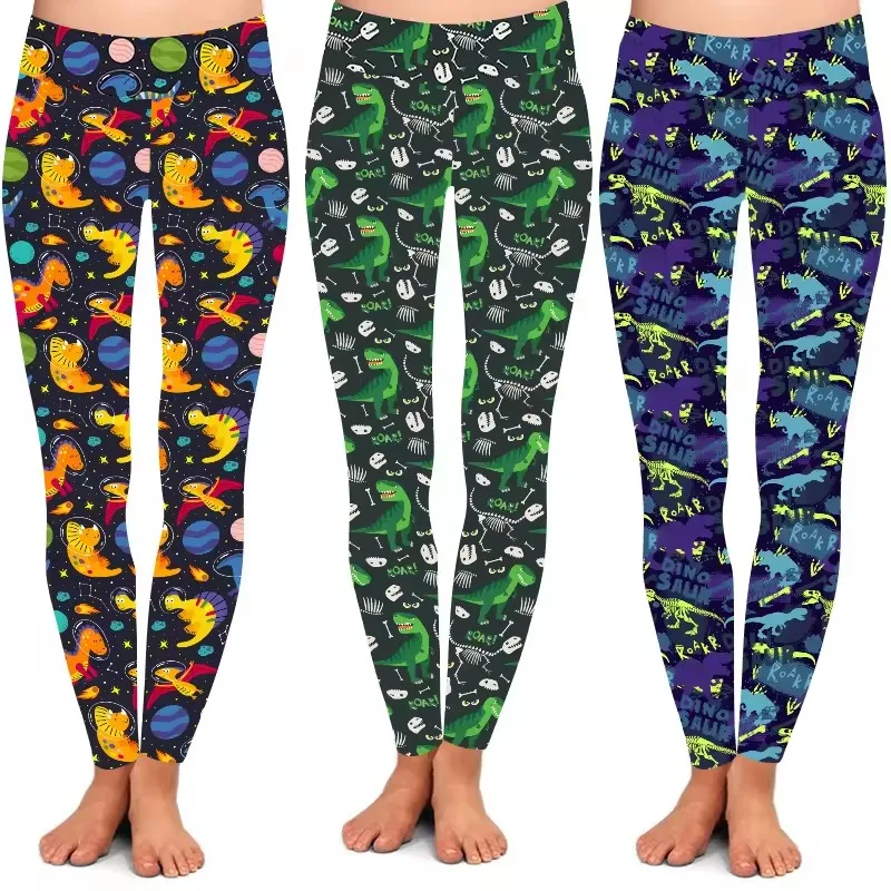 Factory direct sales quality high waist butter soft skeleton bone abstract dinosaur leggings