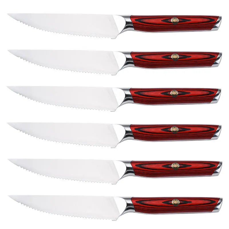 Steak Knives Set of 6 High Carbon Stainless Steel Steak Knives 4.5 Inch Ultra Sharp Serrated Steak Knife Set with G10