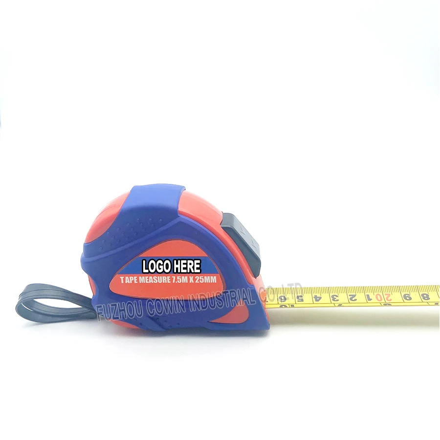 7.5m / 25ft x 25mm Self-lock length measurement meter measuring tape with rubber coated ABS shell