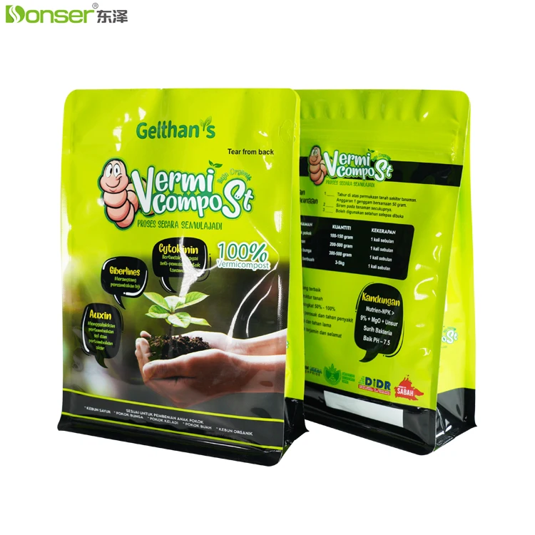 Hot 1kg fertilizer bags custom printed factory wholesale price flat bottom bag with zipper top for NPK fertilizer soil packaging