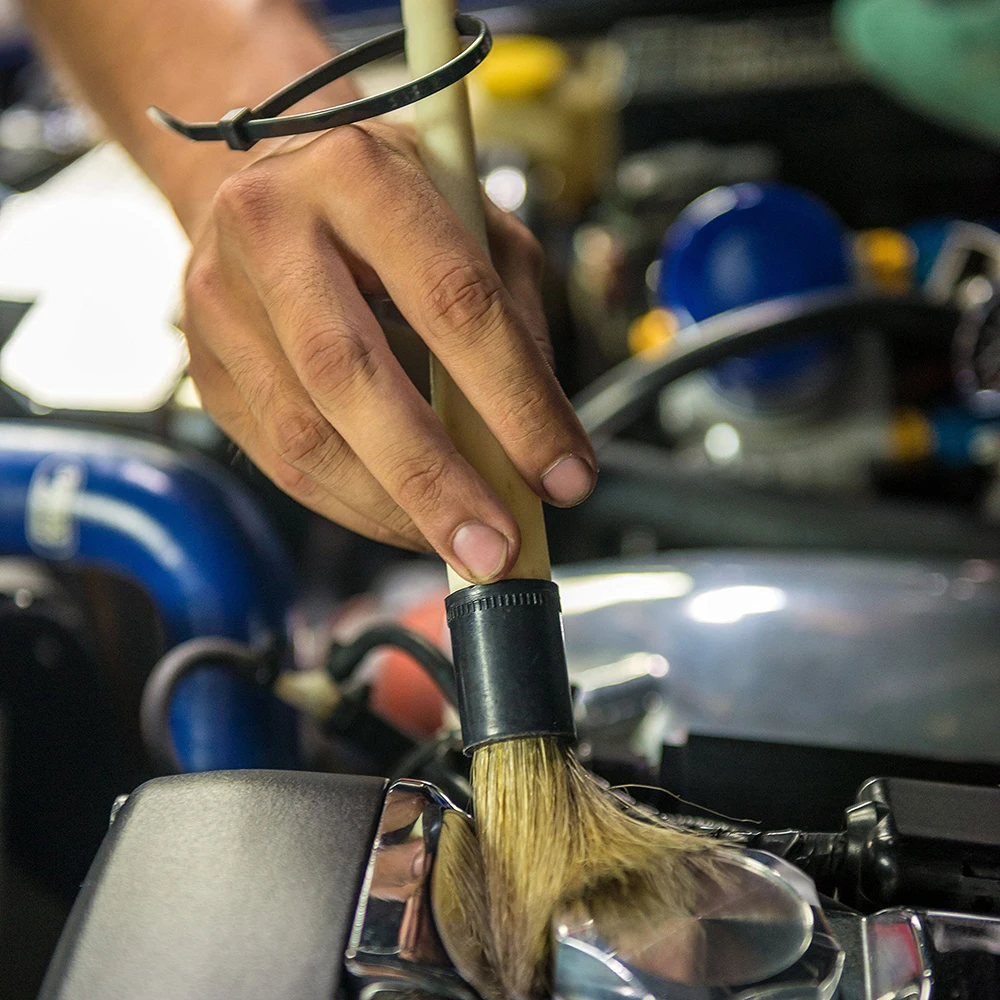 High Quality Car Detailing Products Car Cleaning Brush Wooden Handle Boar Hair Bristle Brush For Interior Leather Wheels