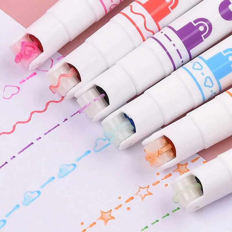 New Arrival 8pcs Multi Colorful Highlighter Curve Shapes Roller Tip Curve Liner Marker Dual Tip Marker Pen