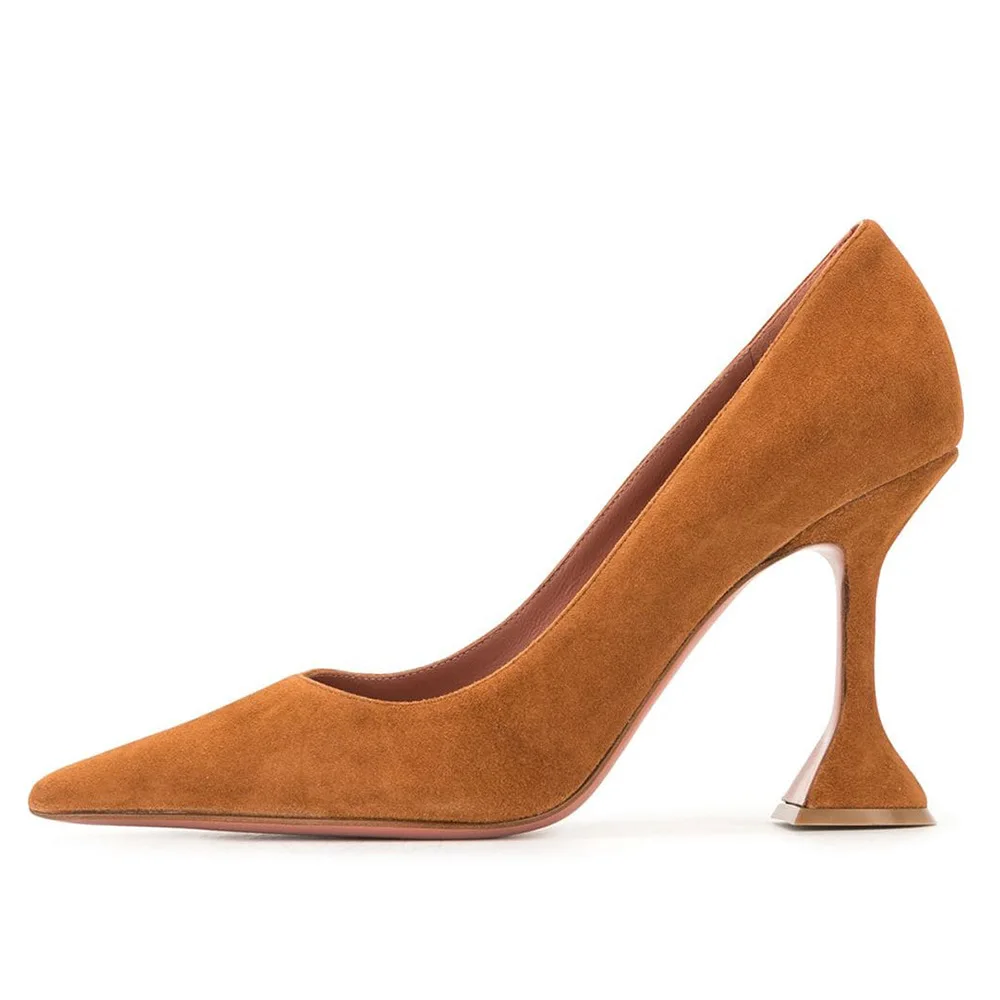 XINZI RAIN Lower MOQ Ladies Heel Shoes Brown Suede Leather 10cm Women Stiletto Heels With Glass Heel