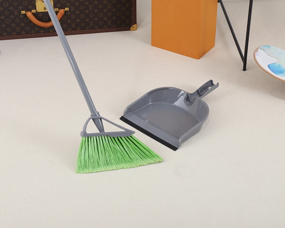 Lobby Floor with Comb Teeth Broom and Dustpan Set for Home Room Office Iron