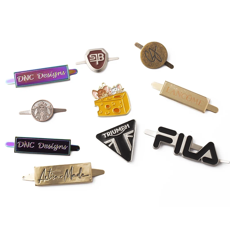 Custom Laser Engraved Tags with Prongs & Washers DIY brand logo metal label for handbag