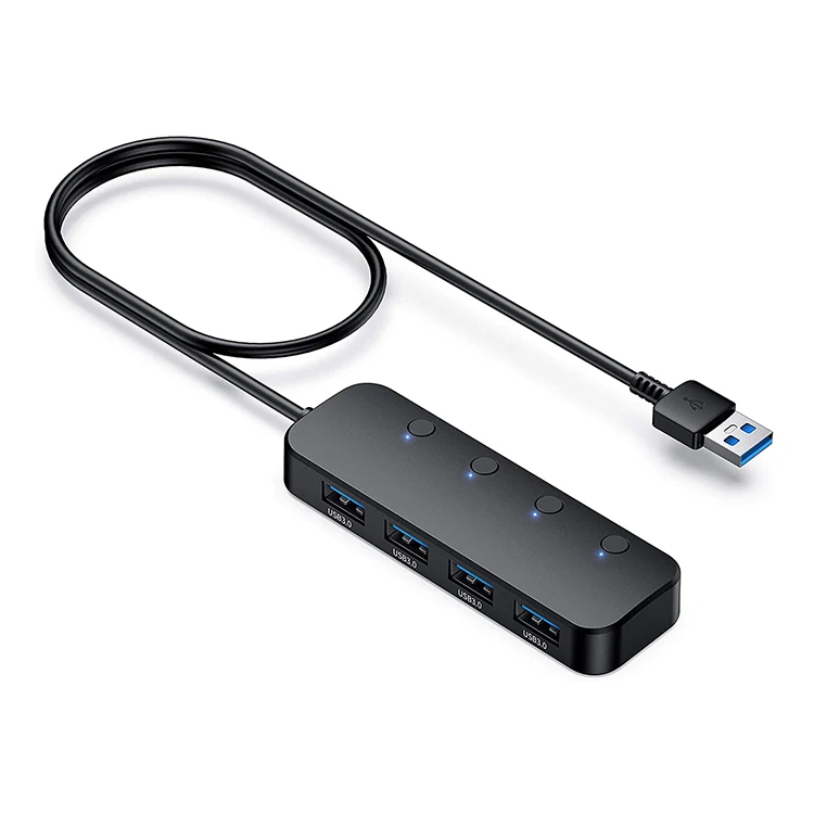 Высокоскоростной концентратор Usb 3,0 4 в 1, концентратор с 4 портами Usb 3,0 и индивидуальным светодиодным индикатором питания для зарядки и передачи данных