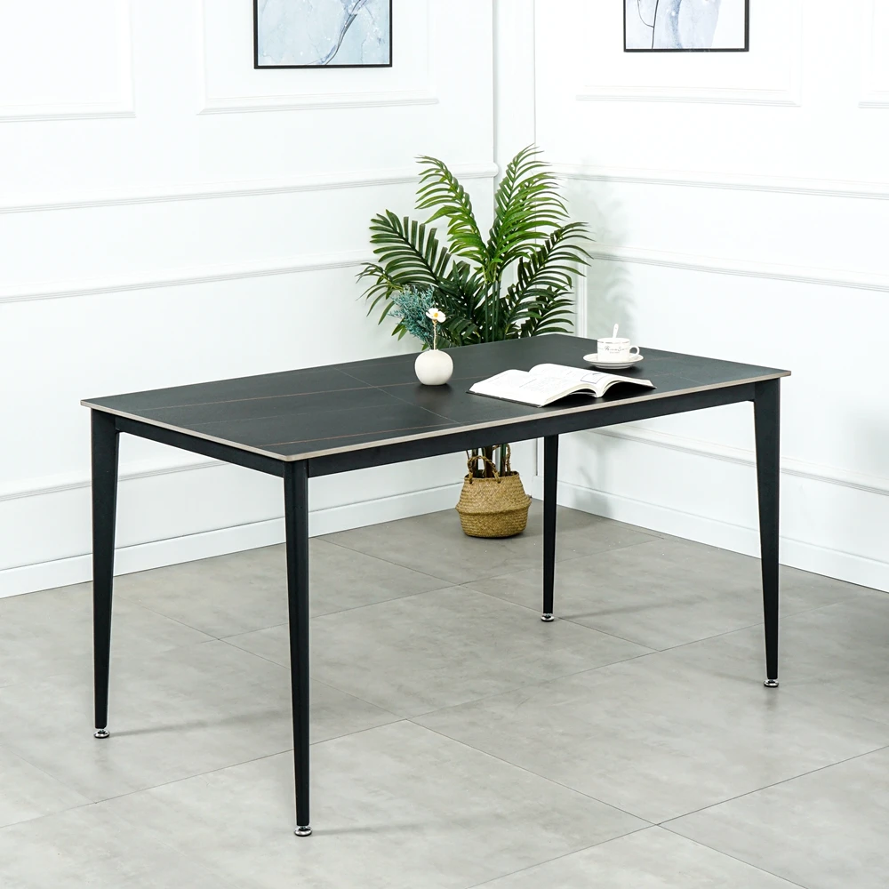 Restaurant furniture dining room set black sintered stone top dining table set with 4 chairs for home