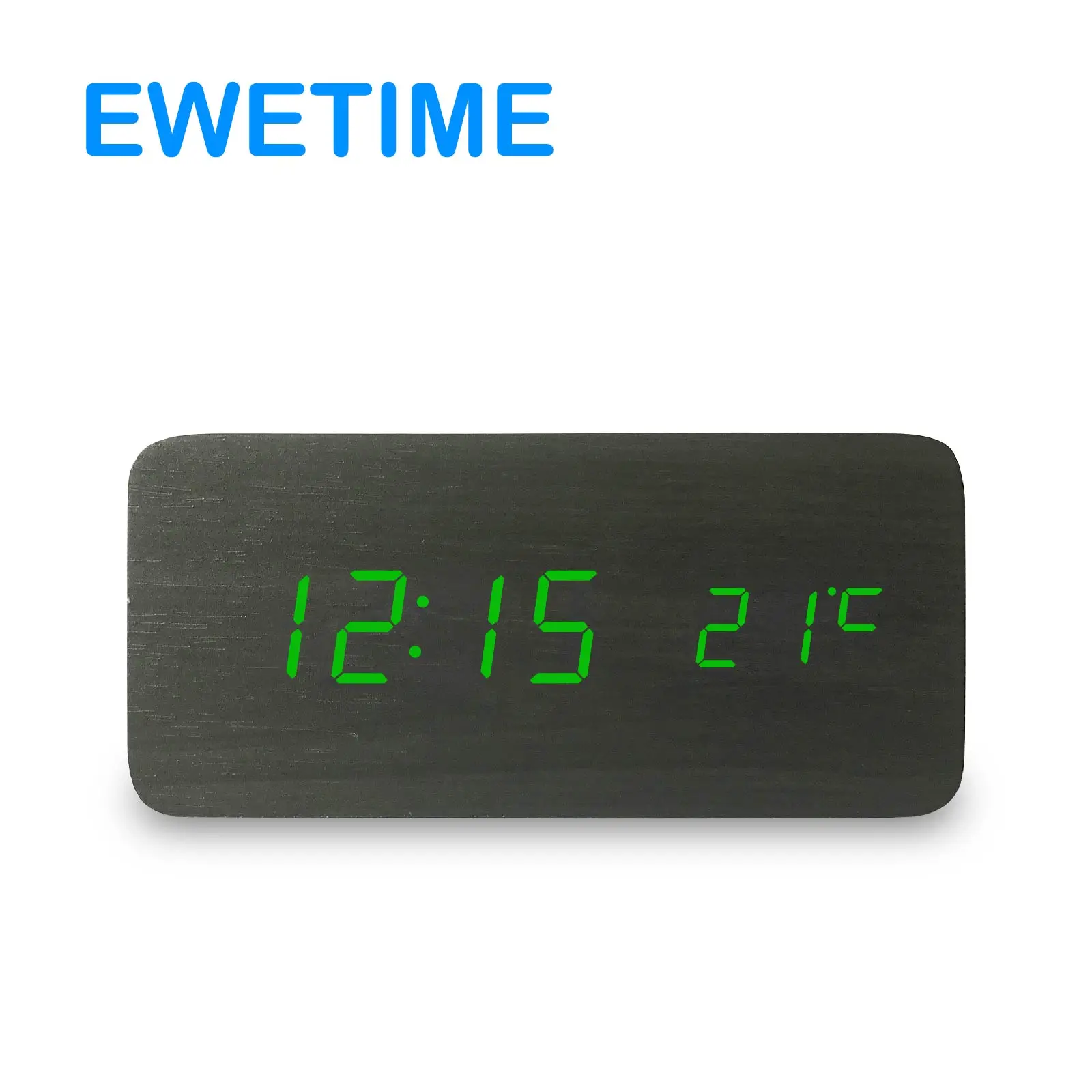 EWETIME Desk Clocks Radio Digital LED Wooden KOREAN Solar Square Modern Anniversary 3 Alarms for Everyday CE ROHS Black, Wood