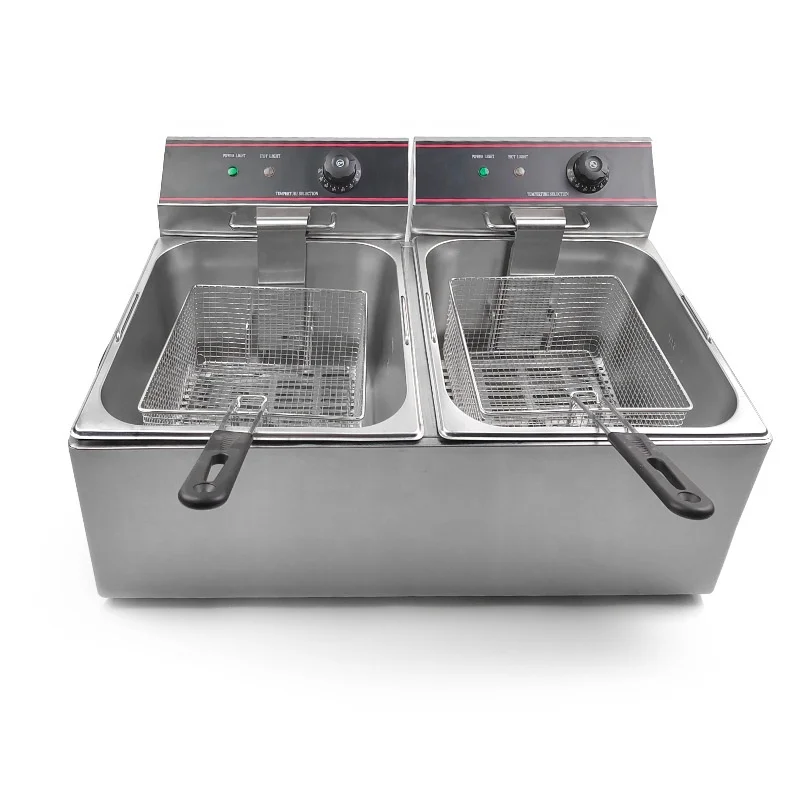 wholesale double food processing 2x6L Chicken Chip Fryer Electric Deep Basket kfc Potato Frying Machine