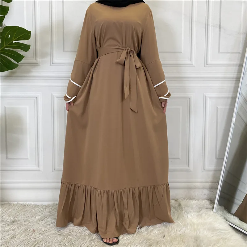 Abaya Women Muslim Dress Turkey Pleat Sleeve Large Swing Girls Dresses Muslim Fashion Breathable Dubai Abaya