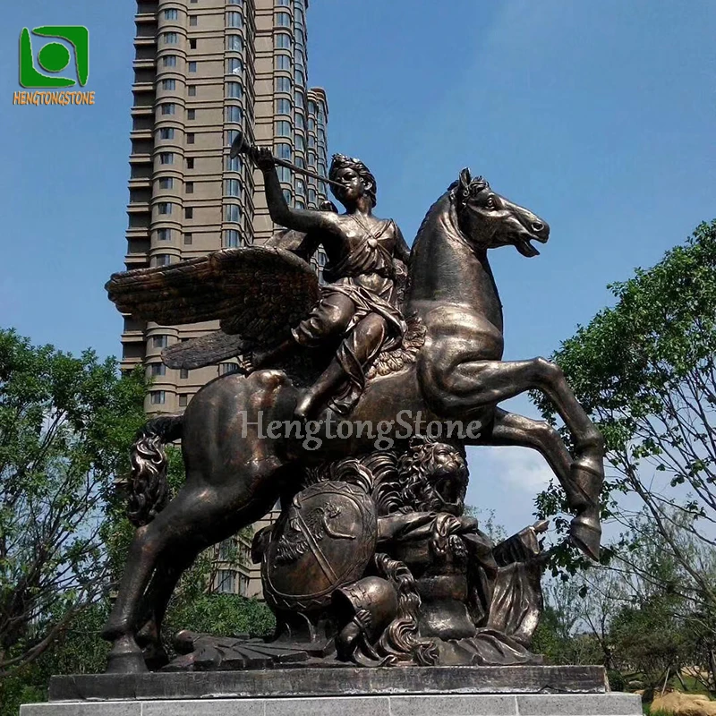 Antique Bronze Color Fiberglass Resin Outdoor Decorative Warrior Knight On Houseback Statue