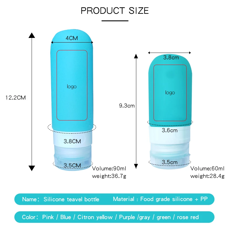 Emergency Kit/Survival KitS RTS 60 ML Food Grade Silicone Tsa Approved Reusable Outdoor liquid Tube Travel Silicone Bottle Set