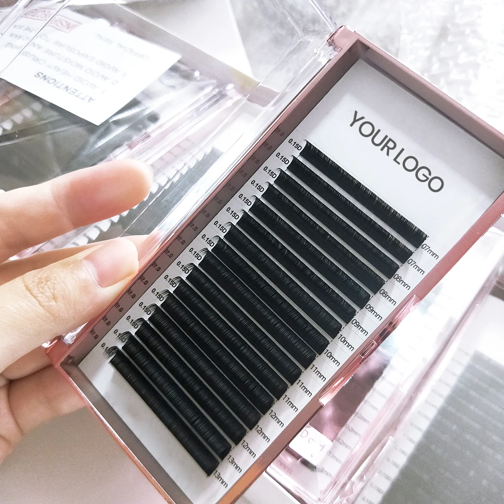 Wholesale Matte Dark Black Volume Silk Eyelash Extensions volume Individual Cashmere Supplies Lash Trays