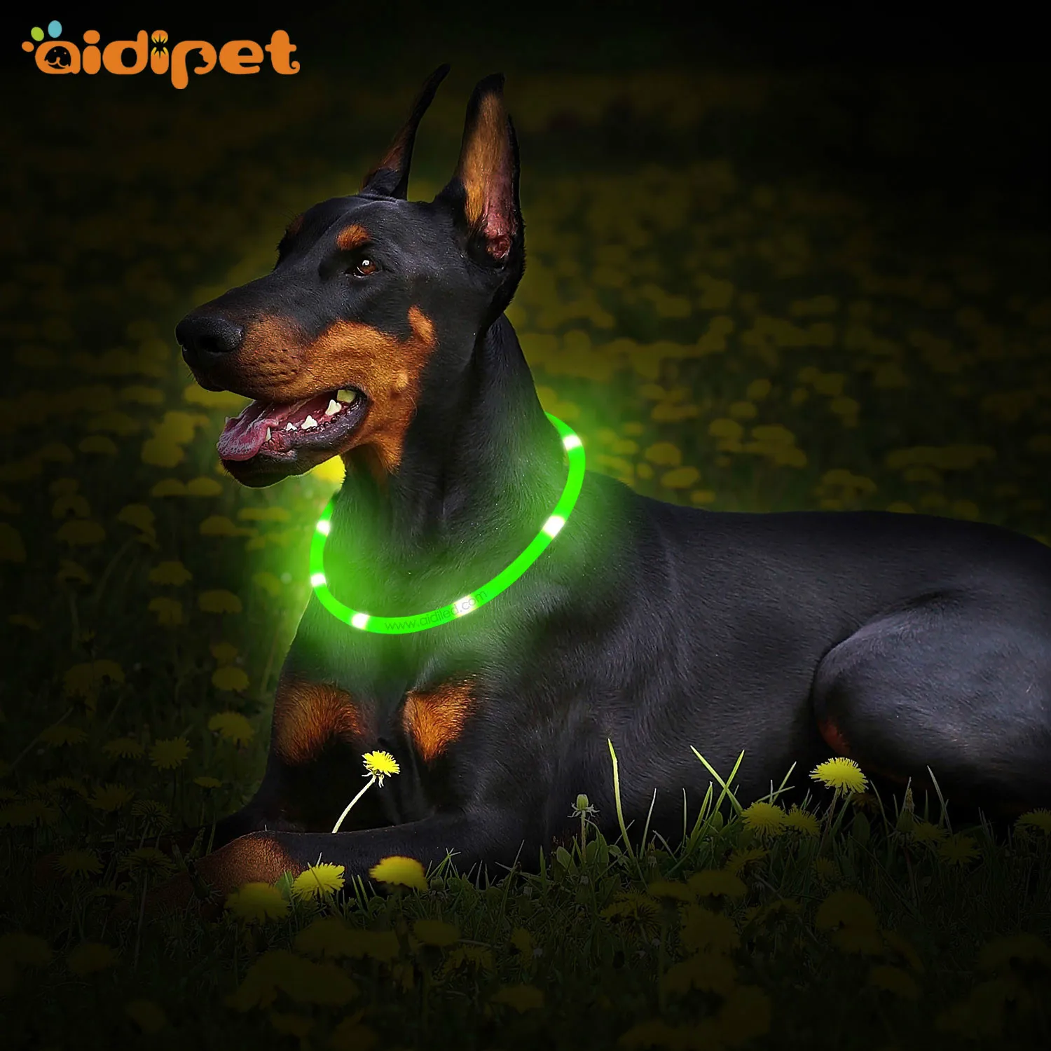 AIDI C3 Eco-friendly Silicone Dog Pet Collar DIY Size Cuttable Led Flashing Pet Dog Tube Collar Necklace