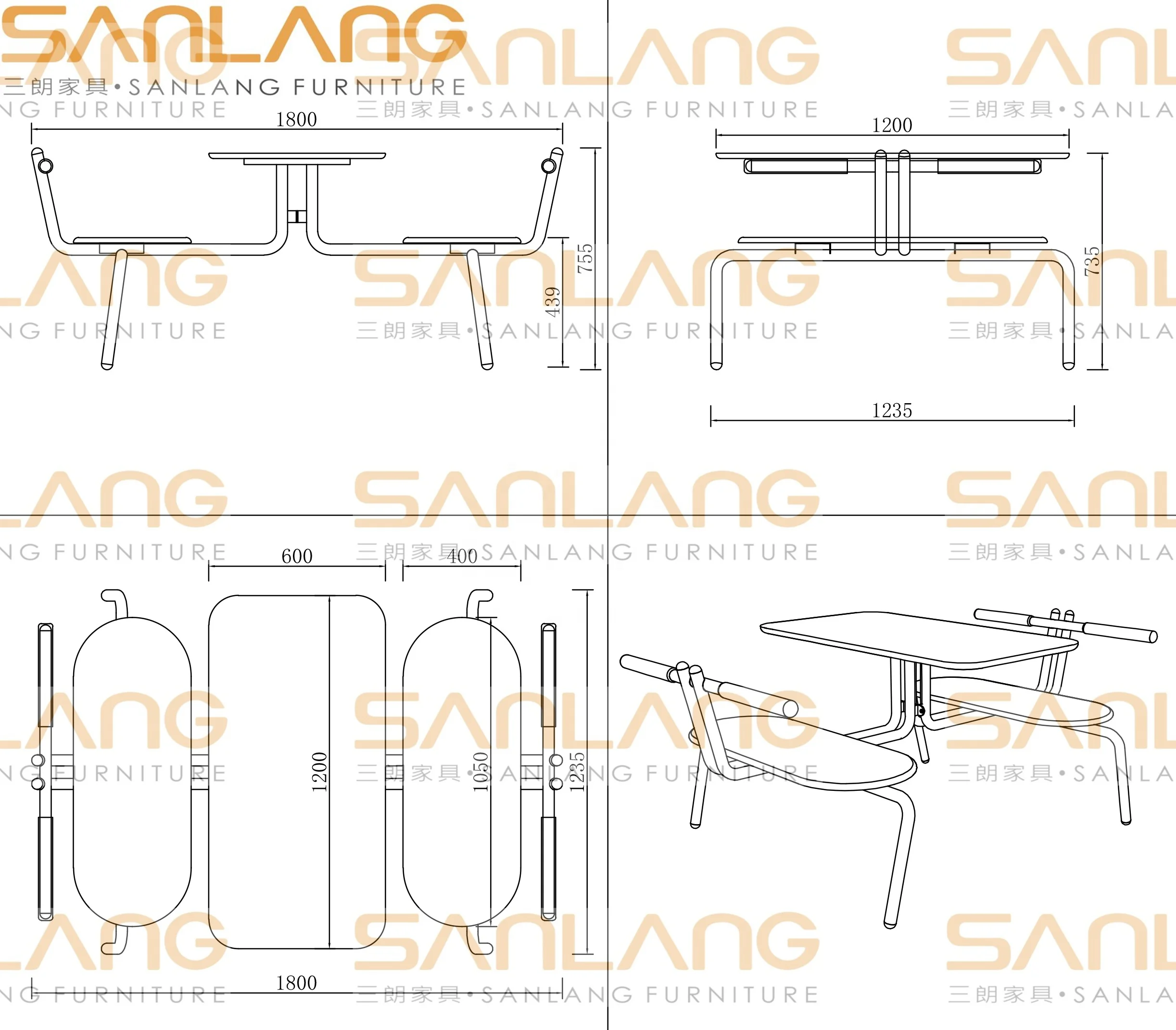 School freight sea freight custom top size color legs coffee set multi-person desk disassembly Siamese dining table and chairs