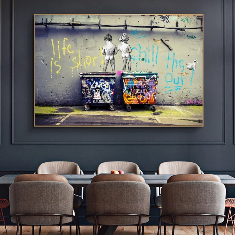 Banksy Graffiti Art Canva Painting Life Is Short Chill The Duck Out Street Art Wall Art for Living Room Home Decor (No Frame)