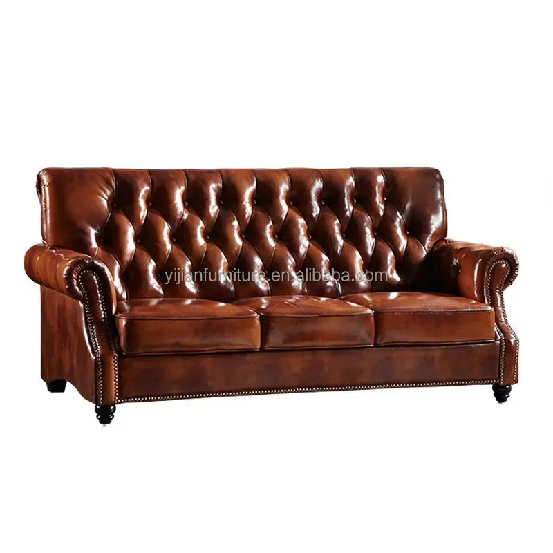 Classic Royal Living Room Luxury Guangzhou Furniture Modern 3 Seats Leather Chesterfield Sofa red wine