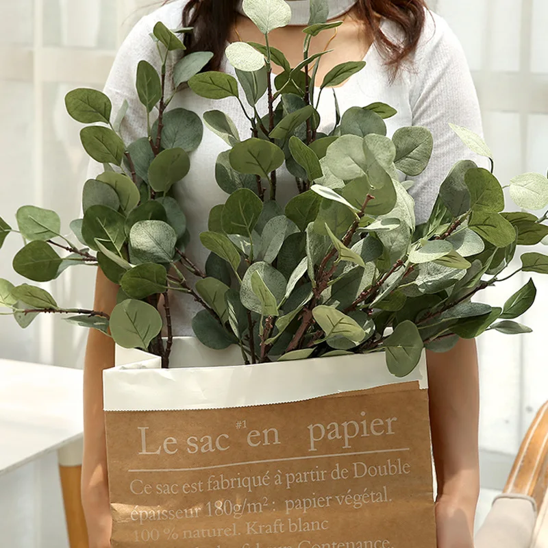 Nordic Style Eucalyptus Gold Leaf Long Stem Green Plant Rose Art Centerpiece Flower Arrangement Home Decoration