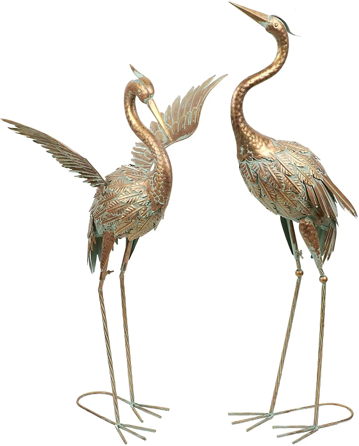 2Pcs 33.5/39inch Garden Ornament, Metal Crane Bird Garden Statues Decor, Garden Art Sculpture Standing Indoor Outdoor
