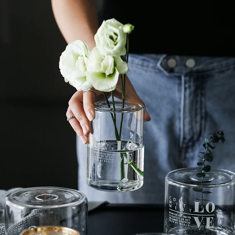 Ins Modern Mini Glass Jug Transparent Desktop Crafts Small Flower Vases Cutting Top With Hole For Living Room Decoration 1400