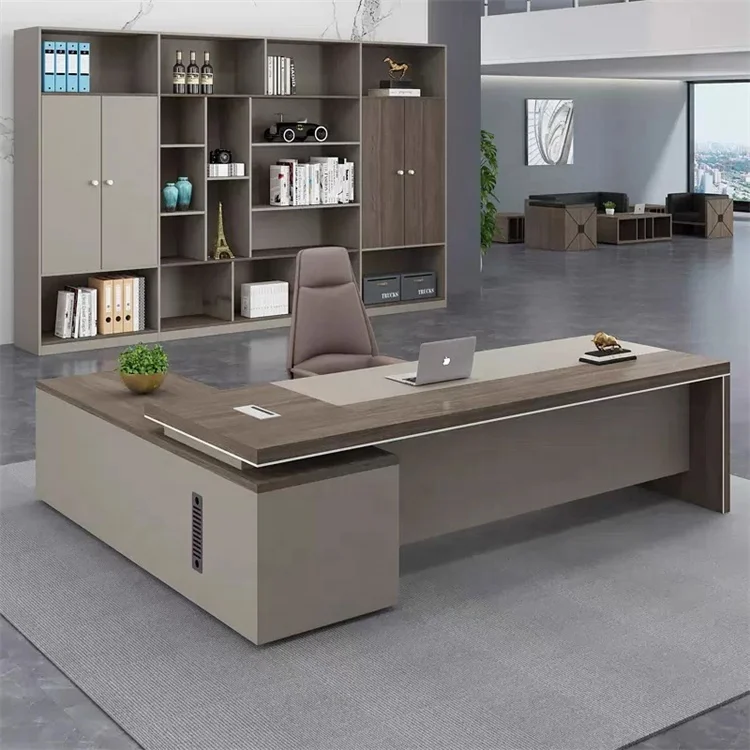 Hot Sale High End  Office Furniture L Shaped Boos Computer Table  Drawer Managers CEO Wooden Office Desks