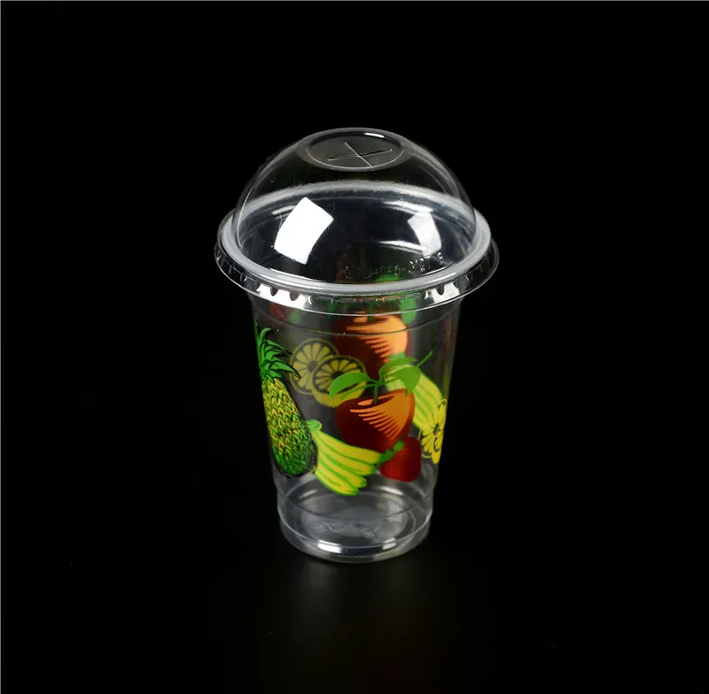 pet cup disposable fruit salad cup/ disposable plastic juice cup with lid