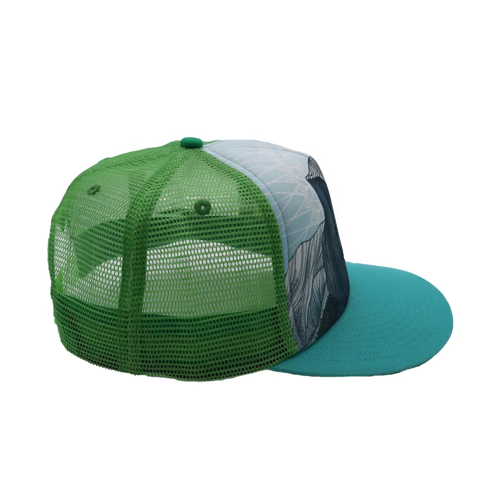 wholesale fashion Straight brim sport trucker caps custom sublimation print high quality high profile trucker caps hats