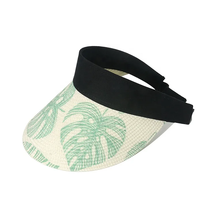 2022 Wholesale Summer Woman Designer Outdoor Traveling Sunshade Beach Leaf Printing Adjustable Straw Paper Visor Hat