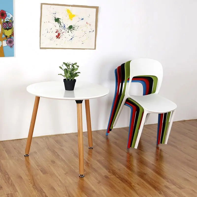 Hot Sale Round Smooth Table Restaurant Table and Chair Triangular Wooden Legs Non-slip Dining Table and Chair Set/5 Chairs