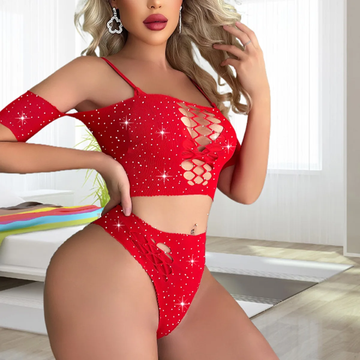 new shinning stocking Erotic Sexy Lingerie Rhinestone Fishnet Bodysuit Transparent Sex Dress Women Mesh Tights Sexy Exotic