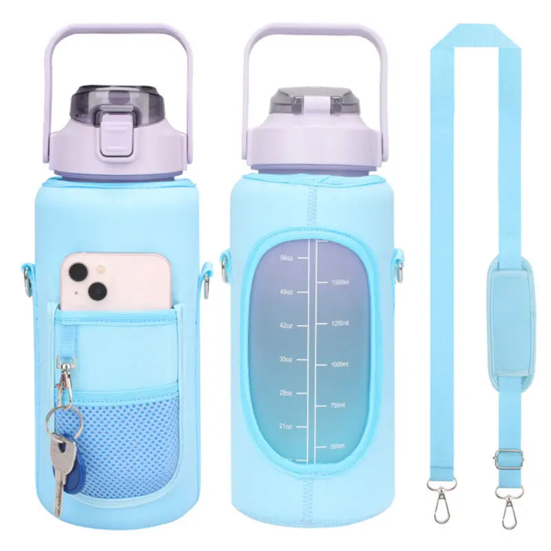 2L sleeve motivational water bottle  bpa free tritan sport gym plastic water bottle with time marker