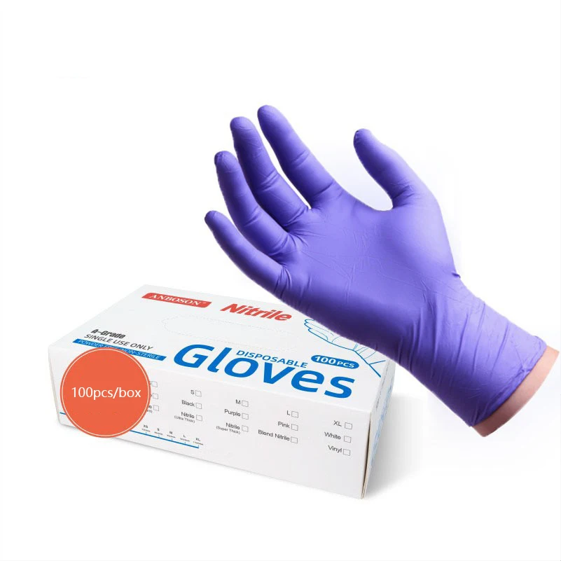 Wholesale Custom No Latex No Powder Disposable Purple Nitrile Rubber Glove Cleaning Haircut Tattoo Food Safe Exam Gloves Nitrile