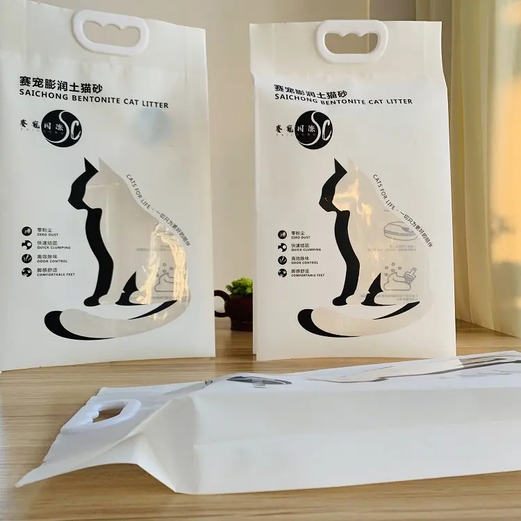 Custom wholesale stand up pouch plastic cat litter packaging bag with handle