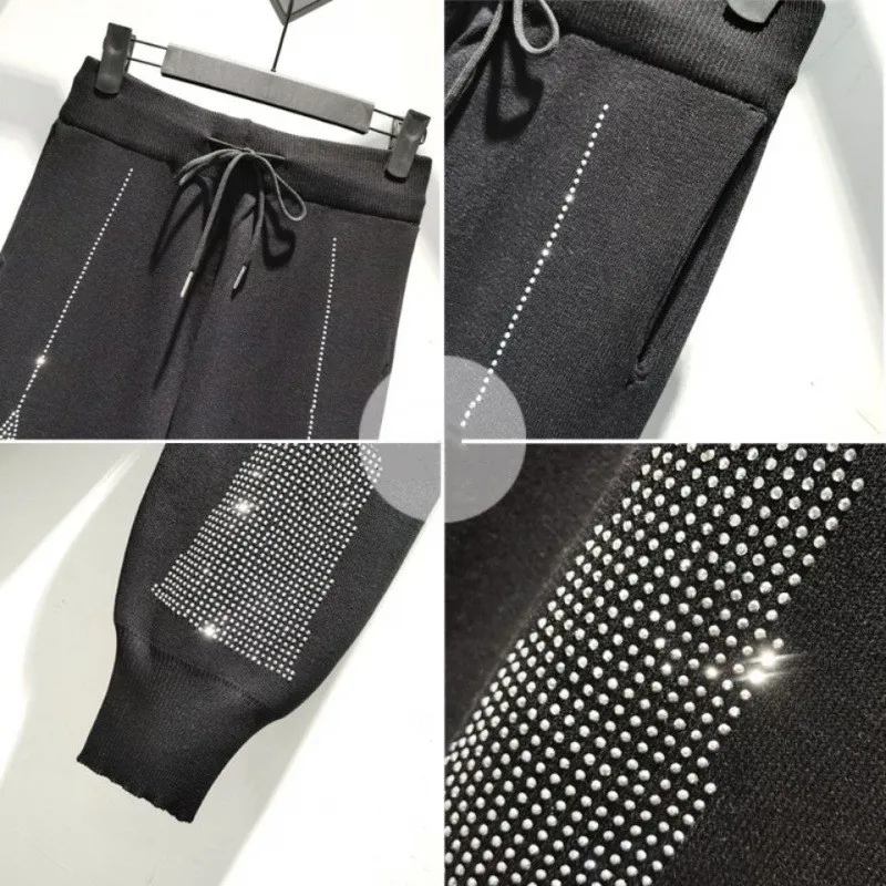 New arrival sparkle diamond beads sequined elastic waist casual cargo pants for kids girls