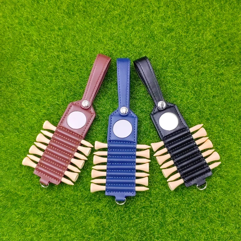 Golf Tee Belt Clip Outdoor PU Leather Golf Tee Holder Golf Sports Supplies With Blank Ball Mark Bag Belt Clip