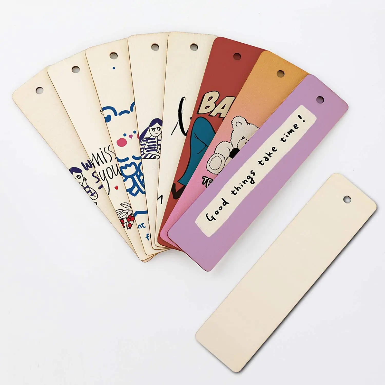 Unfinished Blank Wood Bookmarks Hanging Wooden Gift Tags with Holes for Books Christmas Wedding Birthday DIY Cards