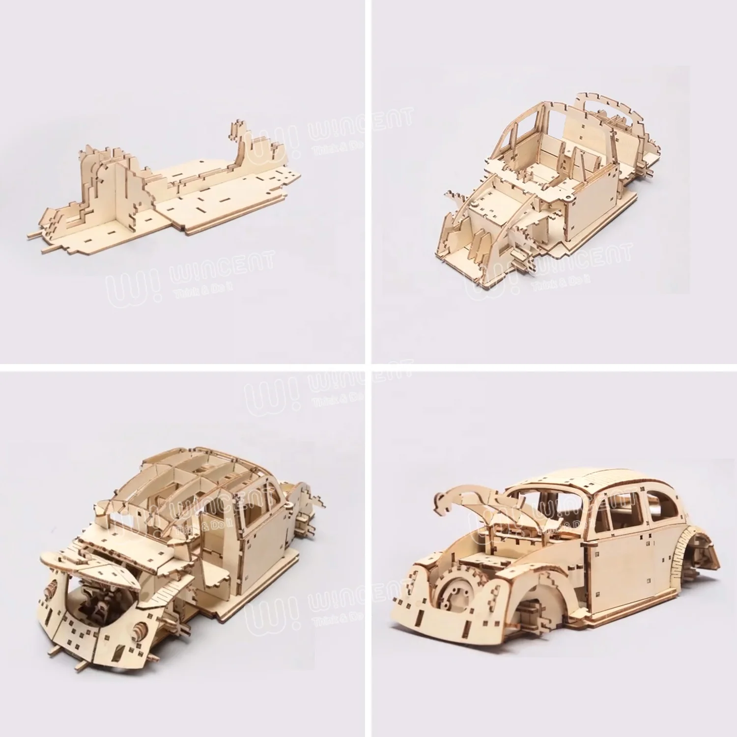 UV Print Colourful Beetles Car Assembly Toy wooden Mechanical 3d model design puzzle games for adults