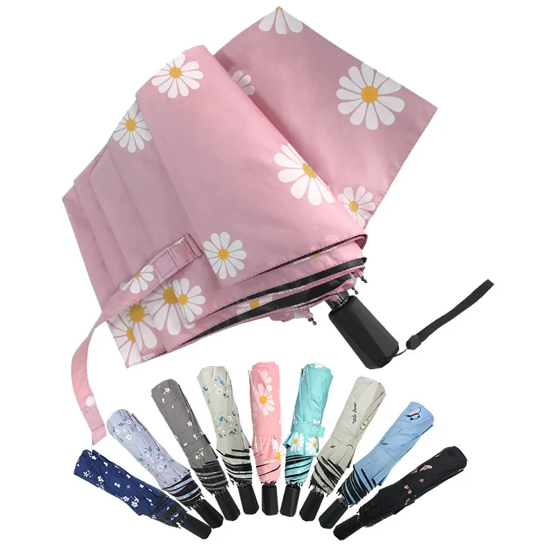 Manual Open Logo Prints Three folding Umbrella With Floral Prints